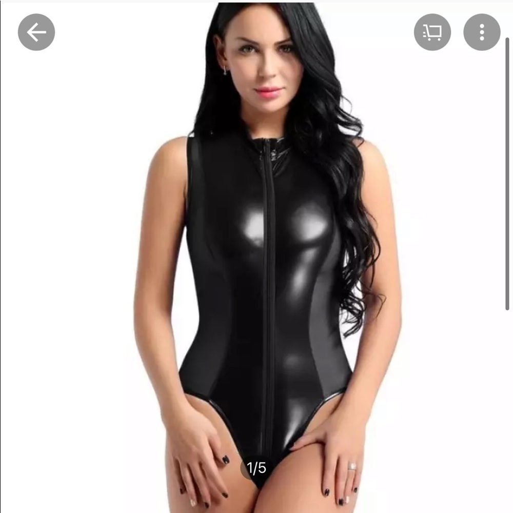 BLACK Women Patent Leather Vinyl PVC Bodysuit - 3XL